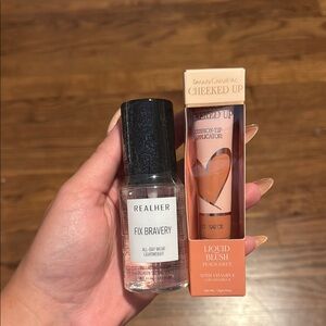 REALHER Fix Bravery Long Lasting Setting Spray and Beauty Creations Liquid Blush